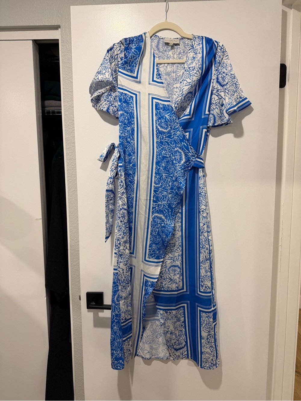 Never Fully Dressed Blue and White Midi Wrap Dress